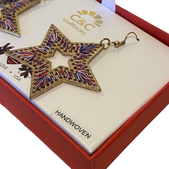 C&C California American Pride Handwoven Star Gold Earrings - New - Picture 3 of 4